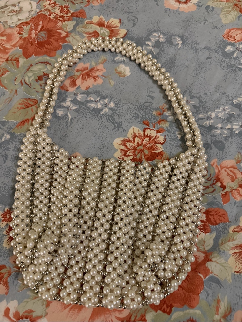 Pearl Beaded Shoulder Bag in Cream
